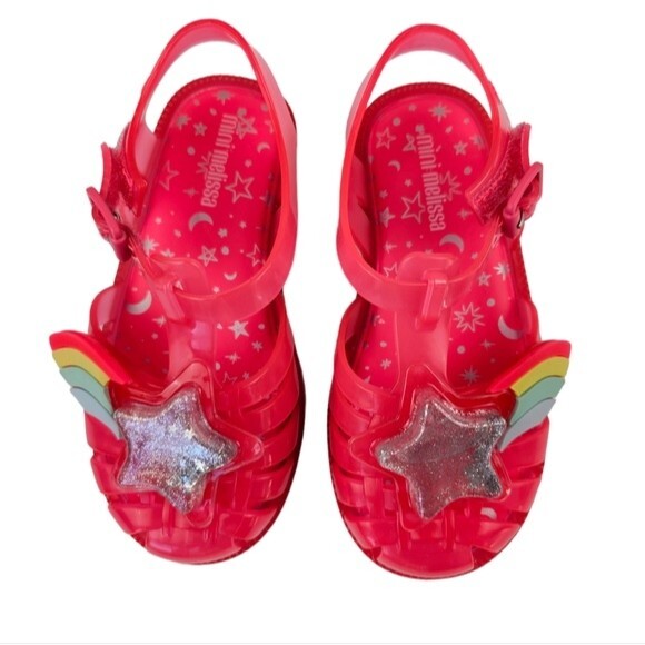 NEW Mini Melissa Pink, Silver Sparkly Star & Rainbow Sandal, Size 9, New in Box - Picture 7 of 14